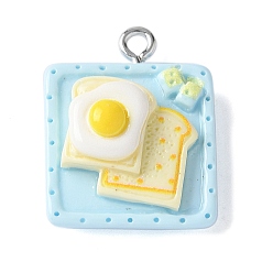 Синий Непрозрачные подвески смолы, имитация еды, тост, с платиновыми железными петлями, синие, 22.5x17.5x9.5 мм, отверстие : 2 мм