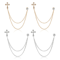 (52) Непрозрачная лаванда 4шт. 2 цвета сплав страз подвесная цепочка брошь, Брошь для воротника рубашки, крестик, разноцветные, 165 мм, 2 шт / цвет