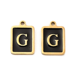Letter G 304 подвески из нержавеющей стали, с эмалью, прямоугольник с подвеской в виде буквы, золотые, Буква G, 17.5x12x1.5 мм, отверстие : 1.5 мм