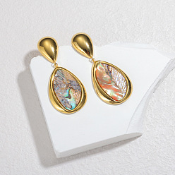 Разноцветный Серьги-гвоздики в форме капли 304 из натуральной нержавеющей стали с подвесками из ракушек, золотые, красочный, 57x24 мм