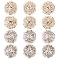 Platinum & Light Gold 12шт. 2 цвета 1-отверстие литая кнопка, со стразами, плоско-круглые, платина и светлое золото, 20x10.5 мм, отверстие : 2 мм, 6 шт / цвет