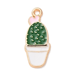 Verde Oscuro Aleación con colgantes de esmalte, cactus con dijes de corazón, dorado, verde oscuro, 24x10x1 mm, agujero: 1.8 mm