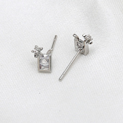 Platinum Brass Micro Pave Clear Cubic Zirconia Drink Head Pins, for Baroque Pearl Making, Platinum, 15x6mm