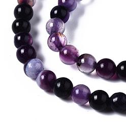 Indigo Natural Striped Agate/Banded Agate Bead Strands, Dyed, Round, Indigo, 4mm, Hole: 0.5mm, about 106pcs/strand, 15.7 inch
