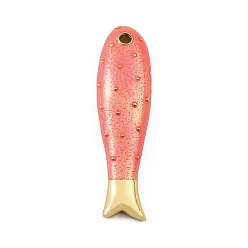 Light Coral Brass Enamel Pendants, Fish Charms, Rack Plating, Long-Lasting Plated, Cadmium Free & Lead Free, Real 18K Gold Plated, Light Coral, 40x11x5.5mm, Hole: 2mm