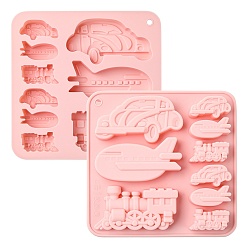 Pink 2шт. розовые силиконовые формы на тему транспорта для самостоятельного изготовления тортов, печенья, розовые, 15x15x1.9 см