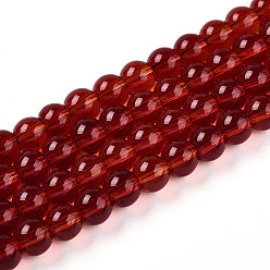 Темно-Красный Прозрачные стеклянные бусины, круглые, темно-красный, 6~6.5 мм, отверстие : 1 мм, около 71~72 шт / нитка, 14.96~15.16'' (38~38.5 см)