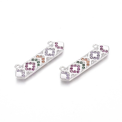 Platinum Brass Micro Pave Cubic Zirconia Pendants, Long-Lasting Plated, Polygon, Colorful, Platinum, 8x27.5x1.5mm, Hole: 1mm