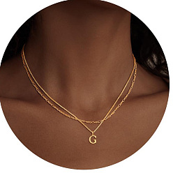 Letter G Сплав начальный кулон двухслойные ожерелья для женщин мужчин, золотые, Буква G, 17.72 дюйм (45 см)