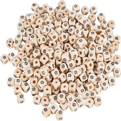 Antique White Maple Natural Wood European Beads, Large Hole Beads, Cube with Mark @, Antique White, 10x10x10mm, Hole: 4mm, 300pcs/bag