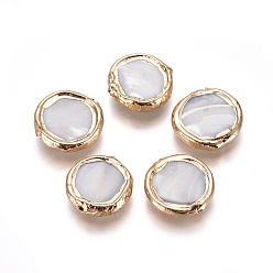 Дригие Морские Ракушки Стеклянные бусы, край позолоченный, плоско-круглые, 13.5~14.5x3~3.5 мм, отверстие : 0.7~0.8 мм