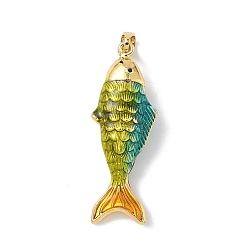 Зеленый Латунь эмаль подвески, рыбы прелести, золотые, зелёные, 32x11.5x7 мм, отверстие : 4x2.5 мм