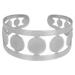 Нержавеющая Сталь Цвет Элегантные 304 браслеты-манжеты из нержавеющей стали, плоские круглые украшения для женщин, цвет нержавеющей стали, внутренний диаметр: 2-3/8 дюйм (5.9 см)