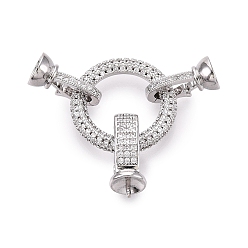 Платина Латунное микропейв, прозрачный кубический цирконий, складные застежки, Кольцевая форма, с подвесными поручительств, платина, 39 мм, Кольцо: 20x3 mm, большая застежка: 16.5x9x6.5 мм, другая застежка: 13.5x8x6.5мм