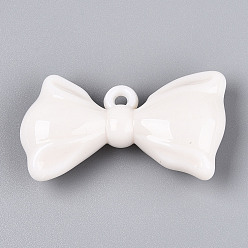 Белый Непрозрачные акриловые подвески, бантом, белые, 31~32x55.5~57x16 мм, отверстие : 3.8 мм