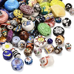Mixed Color Handmade Porcelain Beads, Hand Painted Ceramic Beads, Mixed Shaped, Famille Rose Porcelain, Mixed Color, 7.5~30.5x7.5~30.5x5.5~19mm, Hole: 1.5~3mm