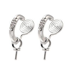 Платина Фурнитура для ушей из латуни с кубическим цирконием, без кадмия, без никеля и без свинца, вихревые, платина, 21x17.5x11 мм, штифты : 0.5 мм