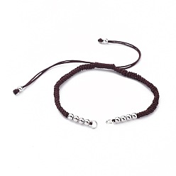 Коричневый Регулируемый браслет из нейлоновой нити, с латунными бусинами и железными кольцами, коричневые, 6-7/8 дюйм ~ 131/4 дюйм (17.5~33.5 см)