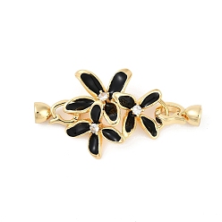 Настоящее золото 18K Латунное микропейв, прозрачный кубический цирконий, складные застежки, без кадмия, без никеля и без свинца, с эмалью, цветок, реальный 18 k позолоченный, 45x25 мм