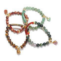 Mixed Color Valentine Gift for Her Assorted Gemstone Charm Bracelets, with Brass Findings, Mixed Color, 53mm