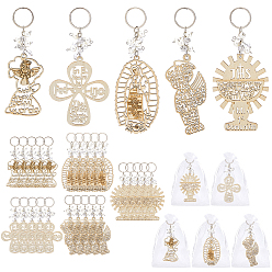 (52) Непрозрачная лаванда 60шт. брелки из дерева и стеклянных бусин на тему крещения, с железными кольцами и подарочными пакетами из органзы, разноцветные, 135~143 мм