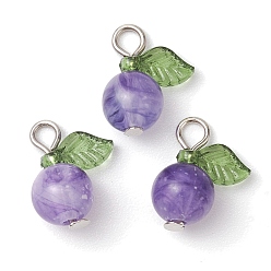 Фиолетовый Акриловые подвески, с железными штифтами с плоской головкой, фруктовые прелести, фиолетовые, 15x11.5x7.5 мм, отверстие : 2 мм