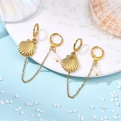 Shell Shape 304 Подвески из нержавеющей стали и серьги-подвески с застежкой-крючком из натурального культивированного пресноводного жемчуга, с латунной серьгой-кольцом, формы раковины, 54x4~15 мм