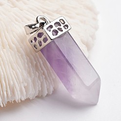 Аметист Пули латунные подвески с драгоценными камнями, платина, аметист, 44 мм, отверстие : 5x8 мм