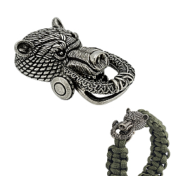 Античное Серебро Латунные застежки-карабины, голова медведя, античное серебро, 41.5x26.5x16 мм