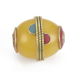 Or Perles Indonésiennes manuelles, avec les accessoires en laiton de tonalité d'or, ovale, or, 32x28mm, Trou: 2mm