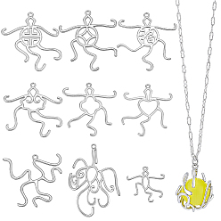 Platinum 9Pcs 9 Styles Brass 5 Claw Blank Pendant Cabochon Settings, Open Back Settings, Platinum, 35x33mm, 1pc/style