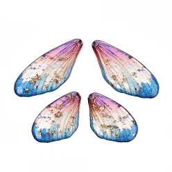 Бледно-Розовый Эпоксидная смола подвески, крыло бабочки, с золотой фольгой и блестками, розовый жемчуг, 37.5x17x2.5~3 мм, отверстие : 1.2 мм