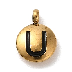 Letter U 304 подвески из нержавеющей стали с черной эмалью, золотые, плоский круглый с подвеской в виде буквы, Буква U, 11x8x2.5 мм, отверстие : 1.8 мм