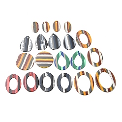 Mixed Color Resin Pendants, Stripe Pattern, Mixed Shapes, Mixed Color, 15~47x14.5~39x1~1.5mm, Hole: 1.8~15mm