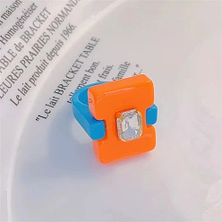 Оранжевый Кольца из смолы для женщин и девочек, прямоугольные, оранжевые, внутренний диаметр: 17 мм