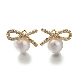 Настоящее золото 18K Латунные микро проложить кубического циркония подвески, с ABS имитации жемчуга, осведомленности ленты, реальный 18 k позолоченный, 14x18.5x9.5 мм, отверстие : 1.2 мм