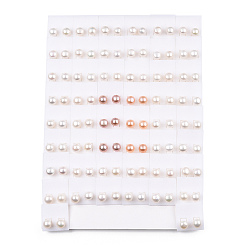 (52) Непрозрачная лаванда Натуральный жемчуг серьги, круглые серьги с латунными булавками для женщин, разноцветные, 8 мм, штифты : 0.7 мм