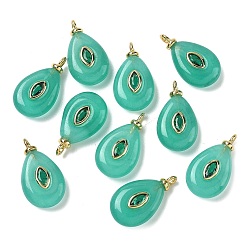 Белый Нефрит Крашеные натуральный белый нефрит подвески, подвески в форме слезы с латунной микрофиброй из кубических цирконий, долговечный, стойки покрытие, реальный 18 k позолоченный, без кадмия и без свинца, голубой, 22.5~25x12.5~15x5.5~6.5 мм, отверстие : 2.5 мм