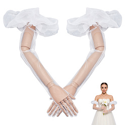 Белый 1 пара длинных кружевных перчаток из полиэстера для свадебного торжества невесты, белые, 660~670x310~330x0.2~4 мм