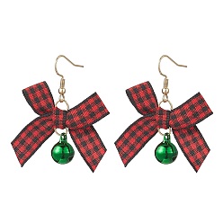 Красный Серьги-подвески из полиэстера ручной работы с колокольчиком и бантом, с 304 нержавеющей стали серьги крючки, золотые, красные, 46~51x42~44 мм