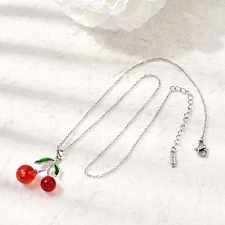 Нержавеющая Сталь Цвет Подвеска в виде красной вишни из латуни, эмали и смолы 304 цепочка из нержавеющей стали для женщин, цвет нержавеющей стали, 15.94 дюйм (40.5 см)