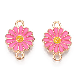 Hot Pink Zinc Alloy Enamel Sunflower Connector Charms, Flower Links, Light Gold, Hot Pink, 18x12x2mm, Hole: 1.8mm