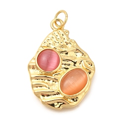Teardrop Латунные подвески, с кошачий глаз, реальный 14 k позолоченный, слеза, 25.5x18.5x4 мм, отверстие : 3 мм