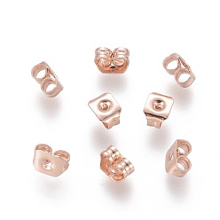 Розовое Золото 304 из нержавеющей стали гайки уха, спинки фрикционных серег для сережек-гвоздиков, розовое золото , 5x3.5x2.5 мм, отверстие : 0.8 мм