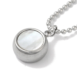 Stainless Steel Color Non-Tarnish 304 Stainless Steel Ball Chain Necklaces, Shell Pendant Necklaces, Flat Round with Bear Pattern, Stainless Steel Color, 16.42 inch(41.7cm)