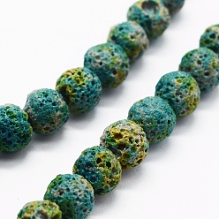 Teal Natural Lava Rock Beads Strands, Dyed, Round, Teal, 8~9mm, Hole: 1mm, about 50pcs/strand, 15.7 inch