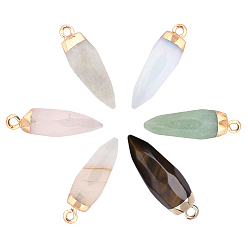 Mixed Stone Top Golden Plated Natural & Synthetic Mixed Gemstone Pointed Pendants, with Iron Loops, Faceted, Bullet, 25~26x7~8mm, Hole: 1.8mm, 6 styles, 1pc/color, 6pcs
