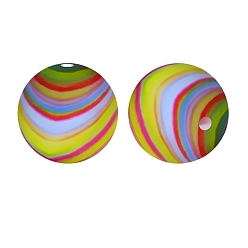 Разноцветный Круглые бусины из пищевого силикона с полосатым принтом, красочный, 15 мм