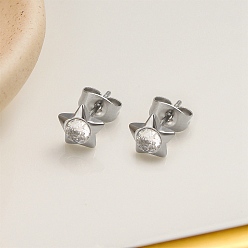 Нержавеющая Сталь Цвет 304 серьги-гвоздики из нержавеющей стали с прозрачным фианитом, звезда, цвет нержавеющей стали, 7x7.5 мм