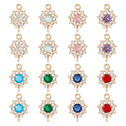 (52) Непрозрачная лаванда 16 шт. 8 подвески-соединители из латуни с паве из кубического циркония, цветок ссылки, золотые, разноцветные, 16x11x5 мм, отверстие : 1.4 мм, 2 шт / цвет